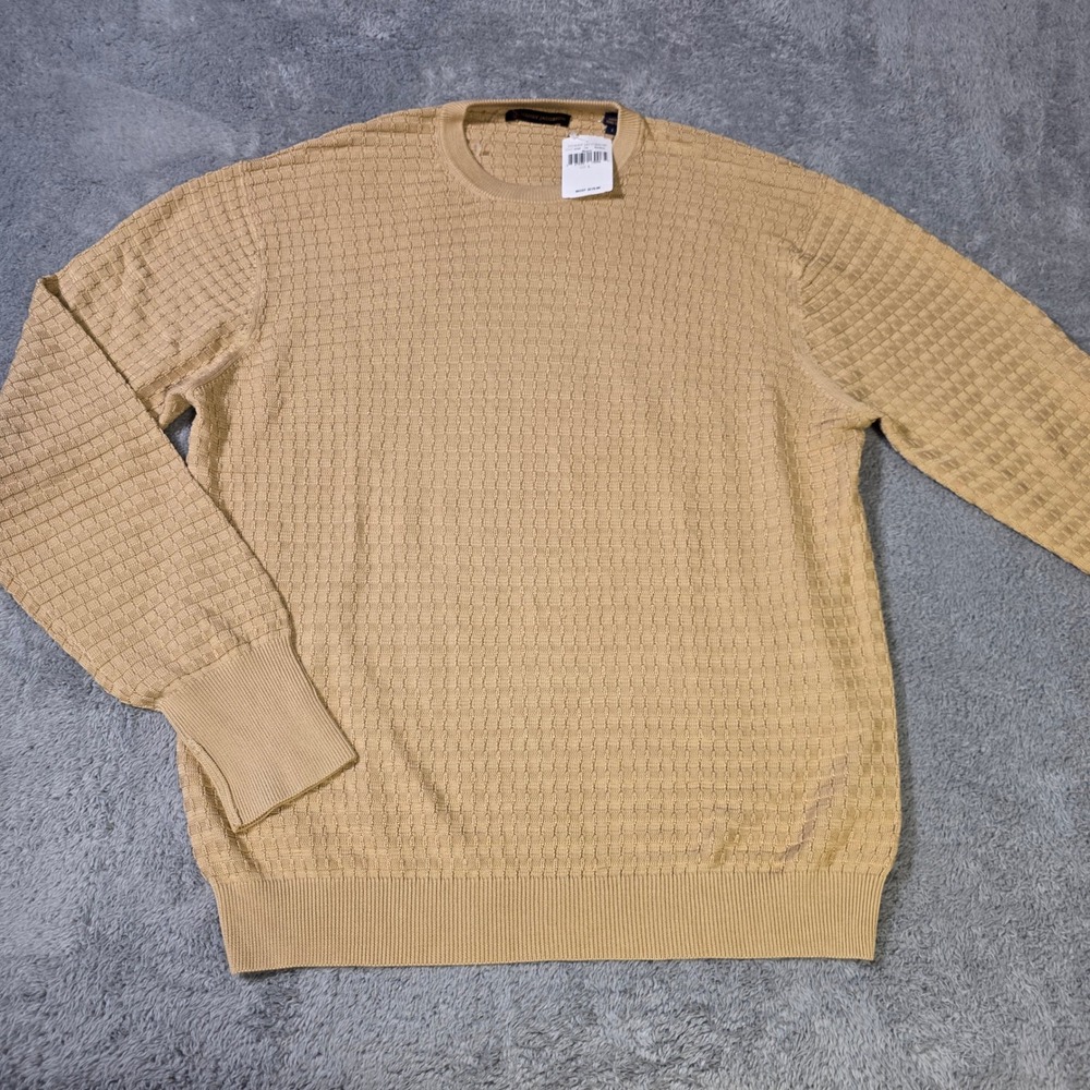 Henry Jacobson Mens L Sweater Tan Wagner‎ Bamboo Textured Basketweave Knit NEW